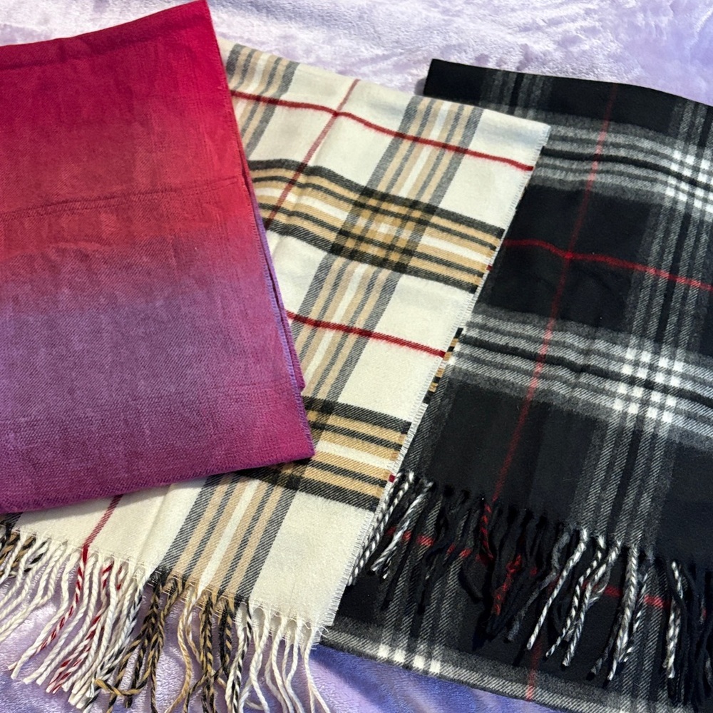Plaid and Ombre Scarves Set